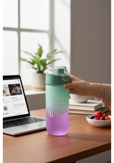 Renk Değişimli Motivasyon Yazılı Su Matarası 500 Ml Sızdırmaz Kapak & Taşıma Askılı Turuncu Cam Diğer