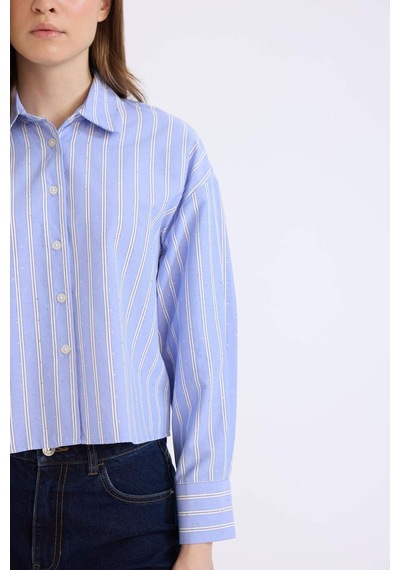 DeFacto Relax Fit Çizgili Poplin Uzun Kollu Gömlek E1261AX25SPNV248
