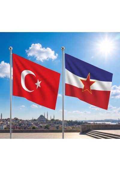 Yugoslavya Sosyalist Federal Cumhuriyeti Bayrağı Ve Alpaka Kumaş Türk Bayrağı 2'li Set 70x105cm Diğer