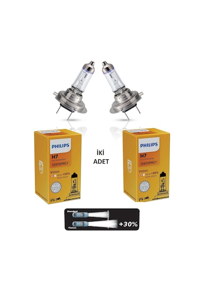 İki Adet Philips H7 55Watt +30 Fazla Işık Standart Ampul 12972