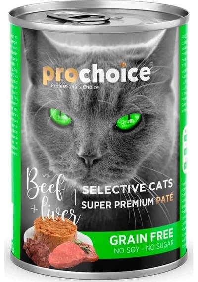 Prochoice Seçici Kediler İçin Sığır Etli Ciğerli Tahılsız Ezme Yetişkin Kedi Konservesi 400 Gr