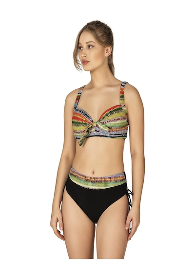 Endeep Kadın Büyük Beden Balenli Destekli Çizgili Desenli Bikini Takımı-sarı-siyah