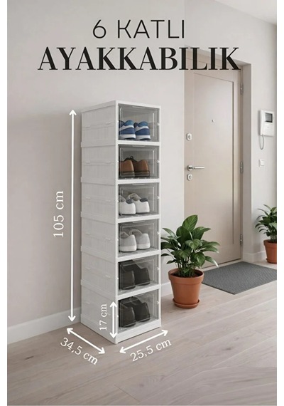 6 Katlı Modüler İstiflenebilir Ayakkabılık Ayakkabı Saklama Kutusu Set Çok Amaçlı Katlanabilir Dolap Beyaz