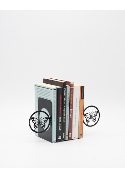 Kelebek Desenli Metal Kitap Desteği - Kitap Tutucu - Ev Ve Ofis Dekoratif Aksesuar 2 Li Set
