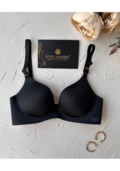 Angelina Push-up Balensiz Dikişsiz V Yaka İthal Kaliteli Düz Renk Siyah