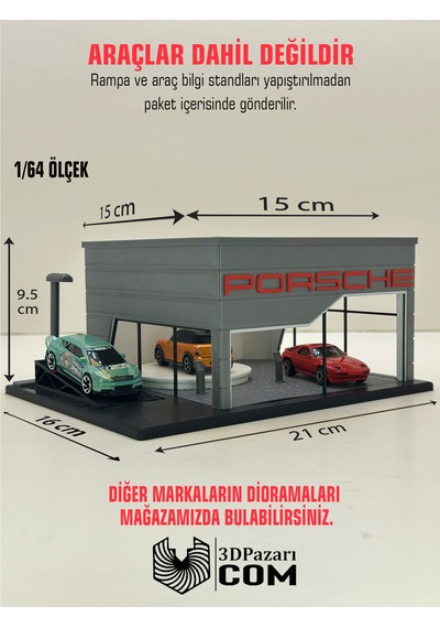 3d Baskı 1/64 Ölçekli Porche Showroom Tasarımlı Diorama Araç Sergileme Garajı