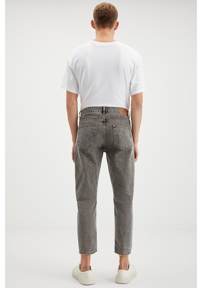 Grimelange Gılberto  Erkek Carrot Fit Havuç Paça Eskitme Yıkamalı Kalın Dokulu Denim Gri Jeans
