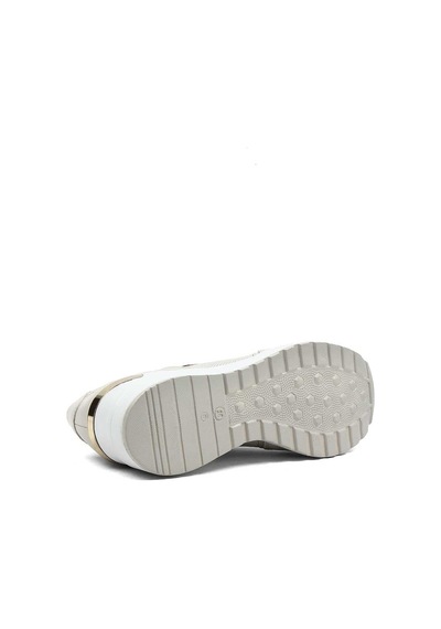 Kadın Bej Bağcıklı Dolgu Topuklu Deri Sneaker