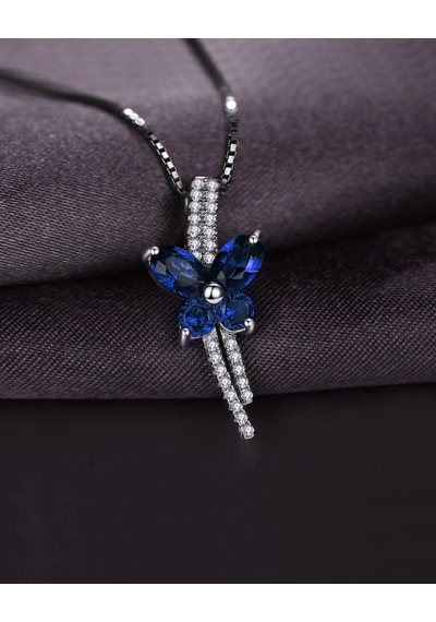 Brezza Lusso Jewelry Safir Taşlı Işıltılı Diamond Fiyonk Kelebek Kadın Gümüş Kolye 45 CM 45 CM