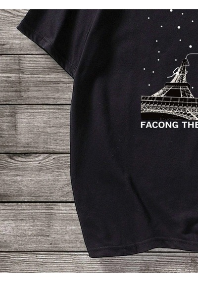 Erkek Siyah Oversize Nasa Baskılı T-shirt Siyah