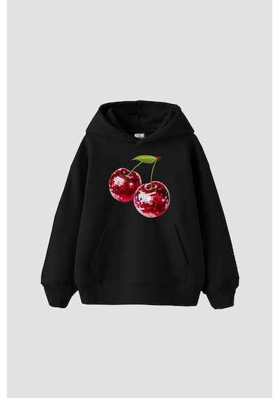 Tarzsokak Disco Cherry Baskılı Oversize Unisex Siyah