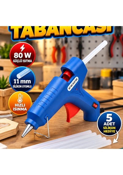 80 W Sıcak Silikon Tabancası 11 Mm Uyumlu 5 Adet Silikonlu Set