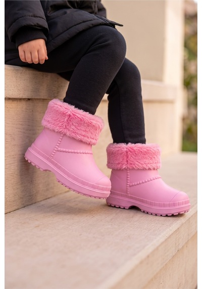 Çocuk Unisex İçi Kürklü Yağmur Çizmesi Pembe