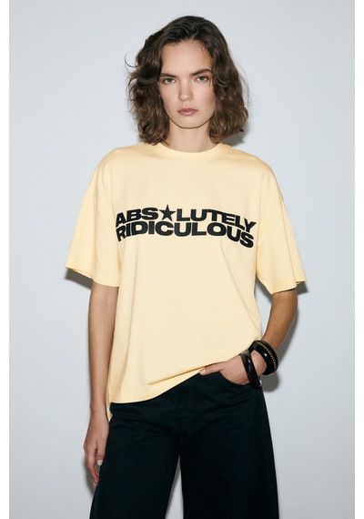 Grımelange Tambeza Kadın %100 Pamuk Yumuşak Kumaşlı Baskı Detaylı Sarı T-shirt Sarı