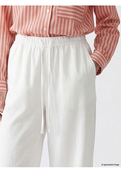 Lcw Modest Beyaz Beli Lastikli Keten Karışımlı Kadın Pantolon