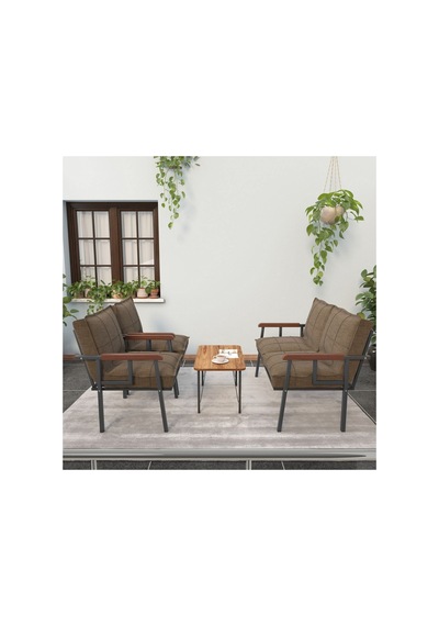 Mygusi Modern Serisi Balkon, Bahçe, Cafe - Metal Kanepe Koltuk Takımı - 2+1+1 Sehpalı - Kahverengi Mygusi Modern Serisi Balkon, Bahçe, Cafe - Metal Kanepe Koltuk Takımı - 2+1+1 Sehpalı - Kahverengi