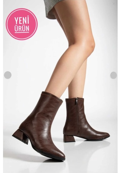 Kadın Kahve Sivri Burun Bot Kırışık Rugan Günlük Bot Boots Kahverengi