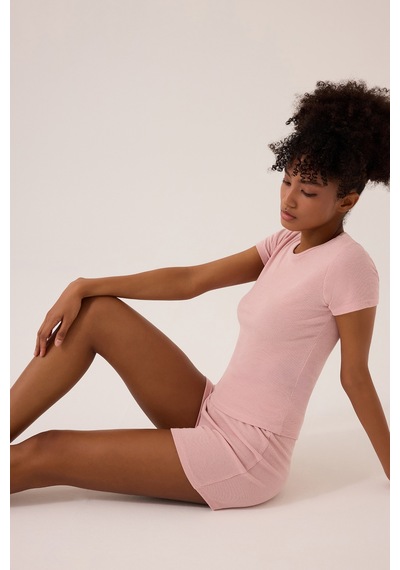 Los Ojos X Ece Pembe Modal Kumaşlı Kısa Kollu Şortlu Pijama Takımı Ribbed Pj4 Pembe Pembe
