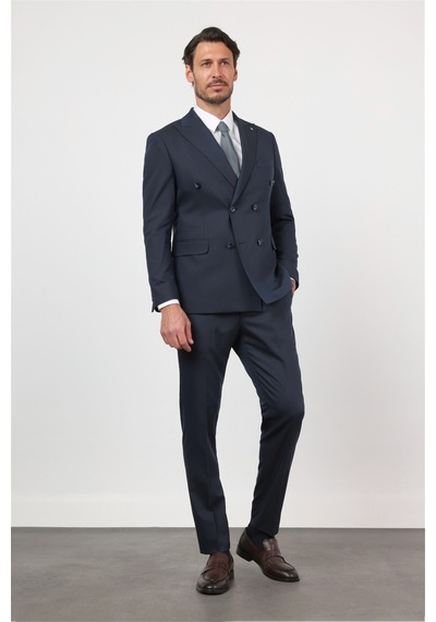 İmza Lacivert Kırlangıç Yaka Kruvaze 6 Drop Slim Fit Tam Astar Esnek Takım Elbise 1001260159