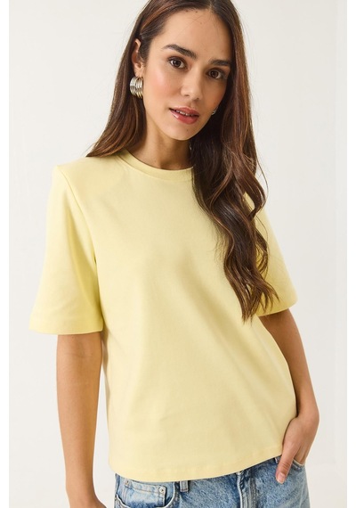 Shade Kadın Bisiklet Yaka Vatkalı Pamuklu Basic T-shirt 241134 60283128 - Tereyağ Çok Renkli