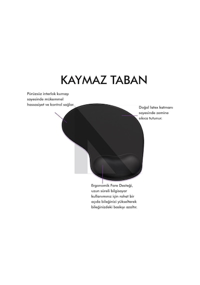 MP01 - Siyah Elips Bilek Destekli Konforlu Kaymaz Taban