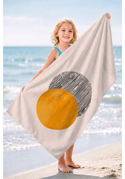 Soyut Geometrik Güneş Modern Plaj Havlusu-minimalist Bohem Krem Sarı Hızlı Kuruyan Mikrofiber Havlu Uçuk Armut