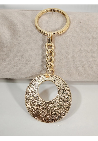 Vintage Desenli Halka Anahtarlık Gold Renk Etnik Ve Zarif Şık Çanta & Anahtar Aksesuarı Çok Renkli