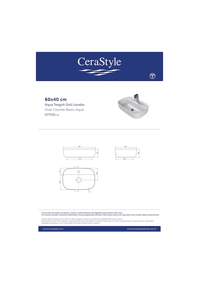 Turkuaz Cerastyle Aqua Tezgahüstü Mat Gri Lavabo 60 40 Cm