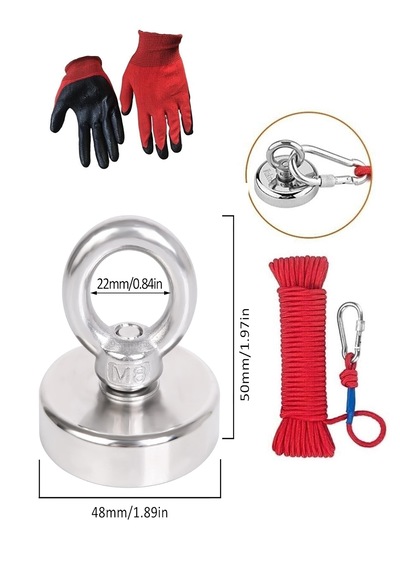 Magnet Fishing Halatlı Neodyum Pot Mıknatıs Seti, 48mm Çapında Kancalı Mıknatıs Balıkçılığı