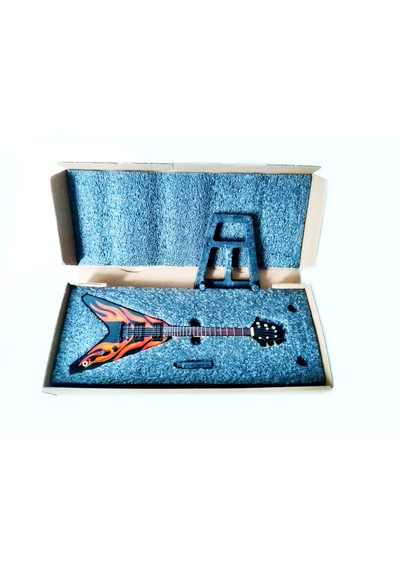 El Yapımı 1/4 Ölçek Minyatür Elektro Gitar Esp Flying V Flames