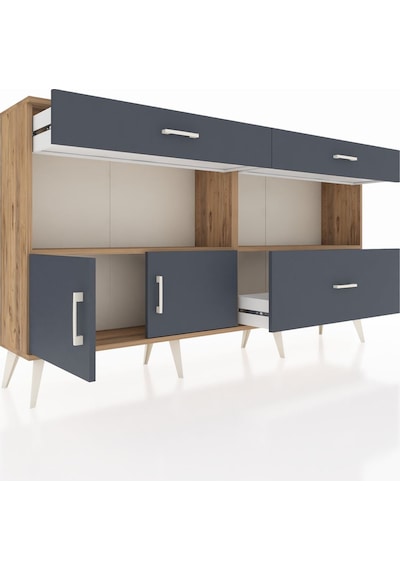 Arges Konsol 2 Raflı 3 Çekmeceli 2 Kapaklı 176x30x99 Çam-antrasit Çam-antrasit