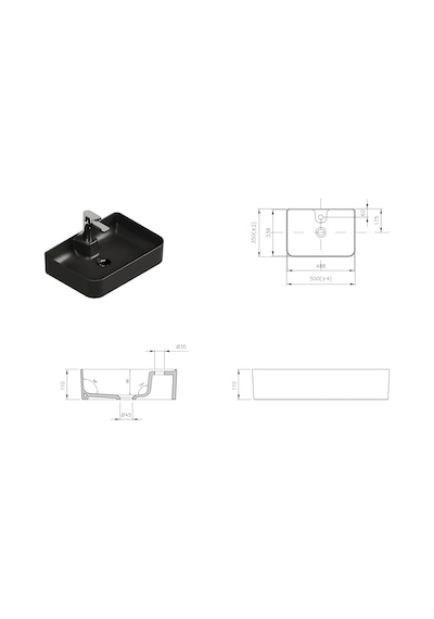 Aqua Bagno Mestola Delikli Tezgah Üstü Lavabo Batarya Mat Siyah 50 x 35 CM
