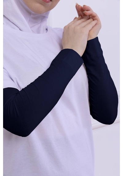 Loggia Likralı Penye Kolluk Lacivert - Pratik Kadın Tesettür Düz Namaz Kolluğu 1 Çift 40cm Viskon Hijab Lacivert