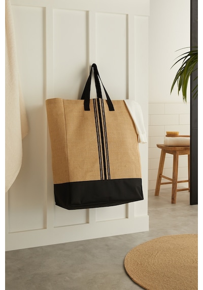 Ocean Home Textile Su Geçirmez Tabanlı Çizgili Jüt Çanta 40 x 25 x 55 CM