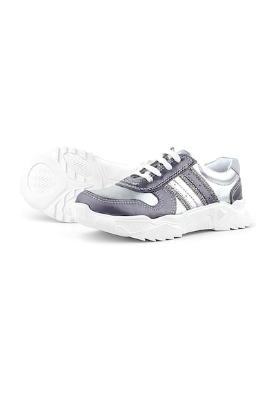 Rakerplus Hakiki Deri Platin Pembe Parlak Taşlı Kız Çocuk Sneakers Ayakkabı Platin
