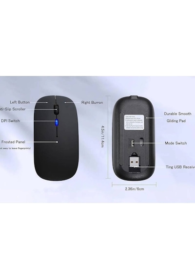 Plentiful Rgb Işıklı Şarjlı Kablosuz 2.4g+bluetooth Mouse Sessiz Siyah