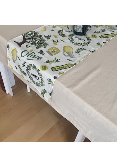 Zeytin Bahçesi, Duck Kumaş Runner, Su Ve Leke İtici Dayanıklı, Modern Tasarım 35x120 Cm Yeşil