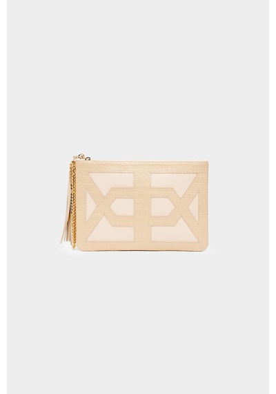 Açelyaokcu Premium Comet Handbag Hakiki Deri Portföy Clutch Çanta Bej