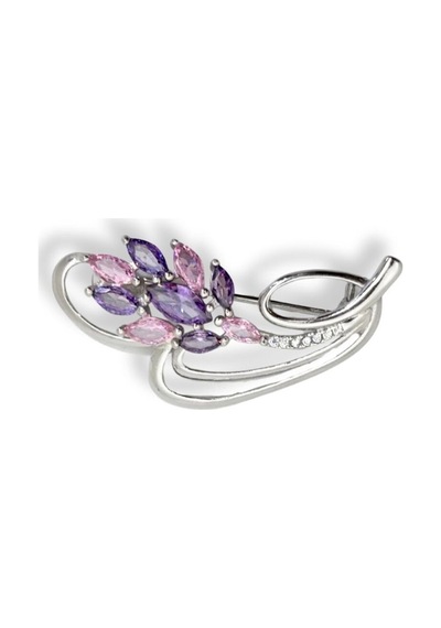 Oya Silver Ametist Pembe Kuvars Gümüş Çiçek Broş 2x4 Cm Oya-nv180 Mor