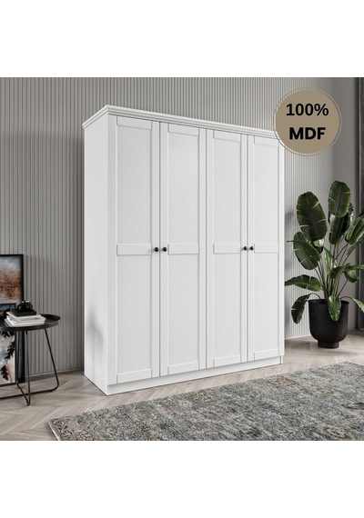Dali 4 Kapılı Mdf Country Gardırop Beyaz