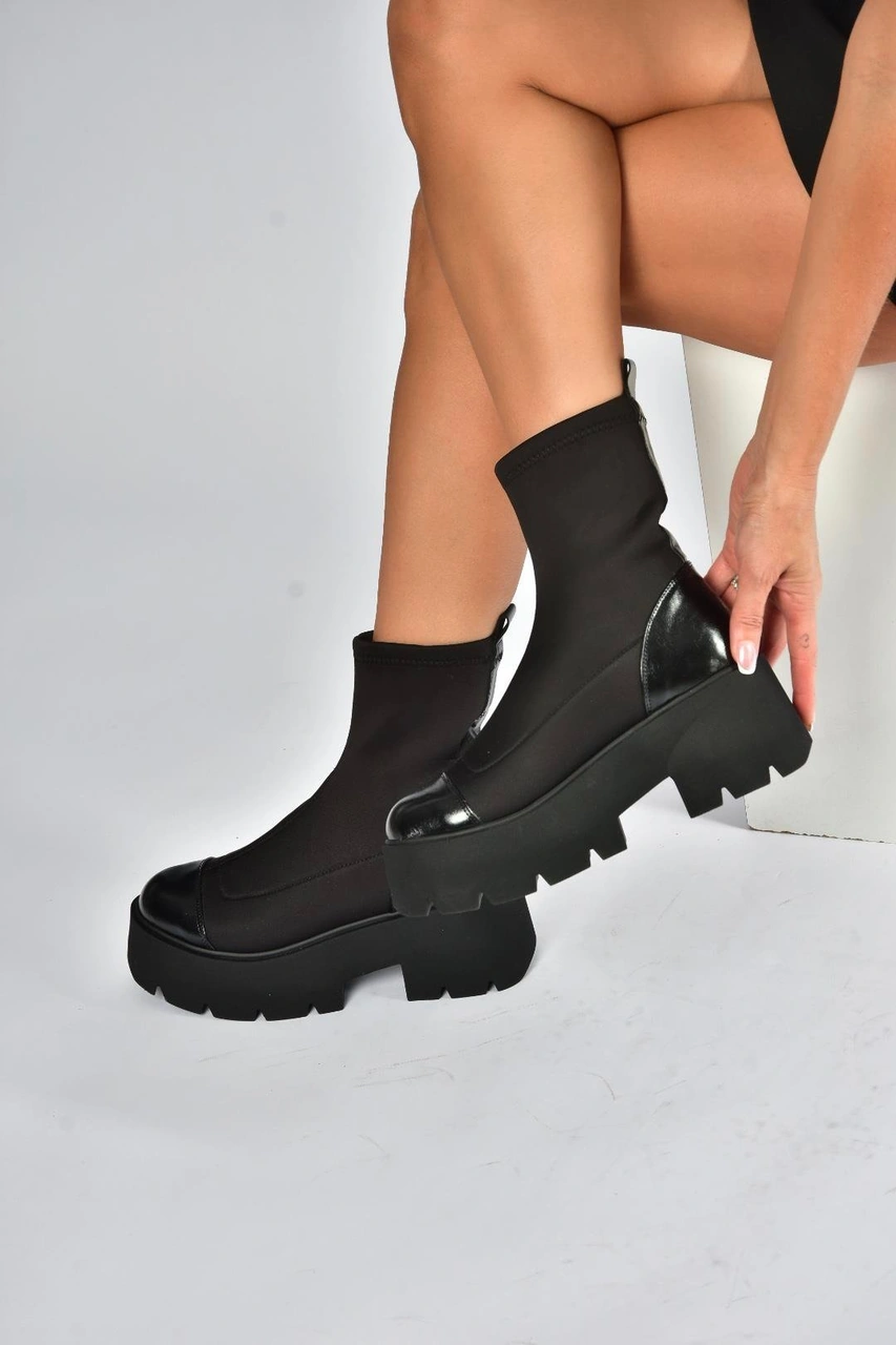 Fox Shoes V272902904 Siyah Kumaş Kalın Tabanlı Kadın Bot Siyah-Kumaş