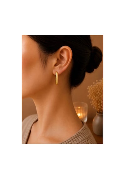 Minimal Uzun Dikdörtgen Form Gold Modern Kadın Küpe Altın