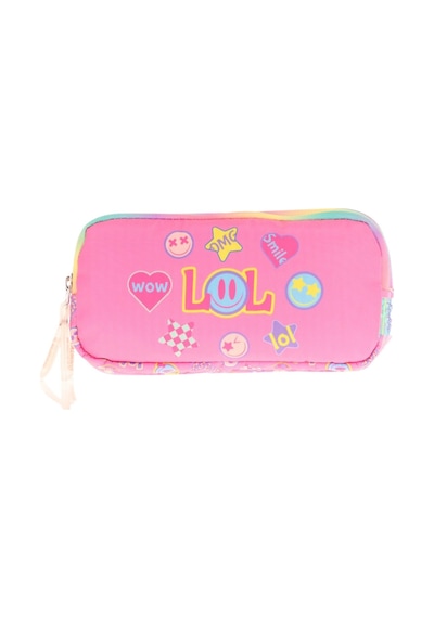 Kaukko Kids Pembe Çok Renkli, Lol Baskılı, Kız Çocuk Üç Gözlü Okul Kalem Çantası - L8237 Pembe - Çok Renkli