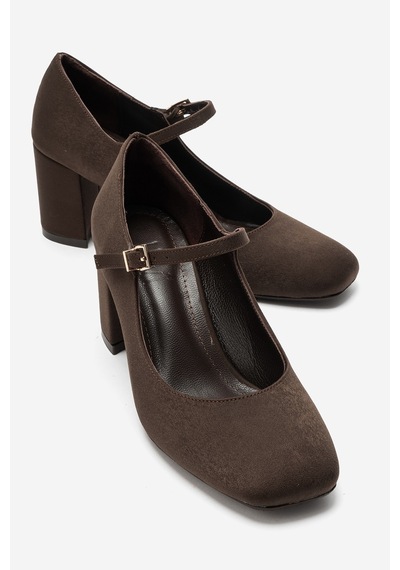 Luvi Shoes Nıcho Kahverengi Kumaş Kadın Kalın Topuklu Ayakkabı
