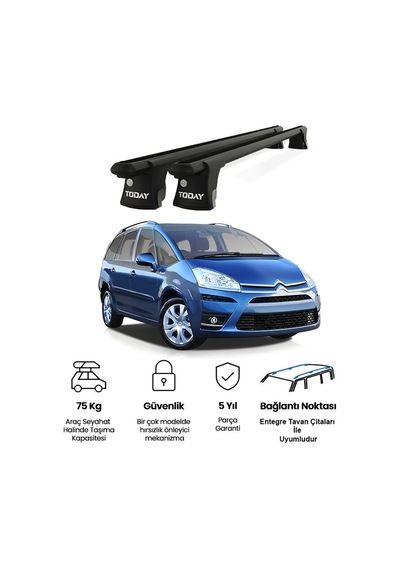 Trio-ı Citroen C4 Grand Picasso 2007-2013 Uyumlu Siyah Kilitli Ara Atkı 135cm Port Bagaj Tavan Barı
