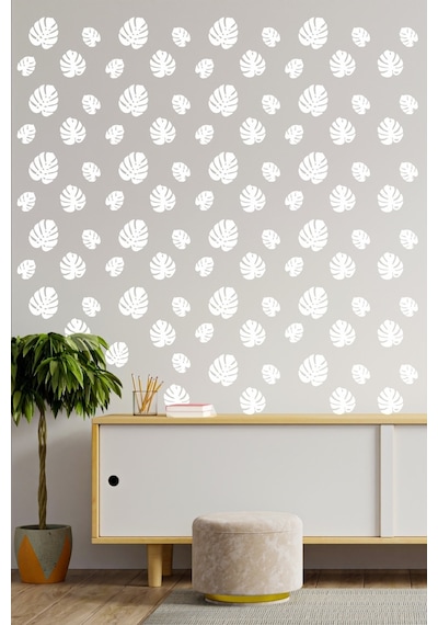 Duvar Stickerları, Yaprak Sticker, Tropik Sticker, Salon Sticker, Duvar Çıkartmaları Beyaz