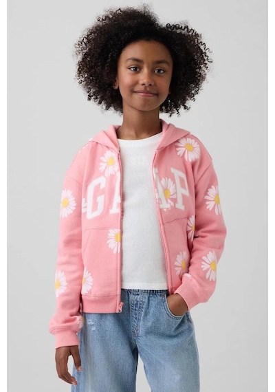 Gap Kız Çocuk Relaxed Logo Fransız Havlu Kumaş Fermuarlı Pembe Sweatshirt-13567 Pembe