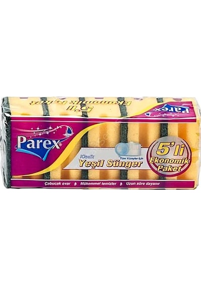 Parex Eko Klasik Yeşil Tırnak Koruyucu Bulaşık Süngeri 5 Adet