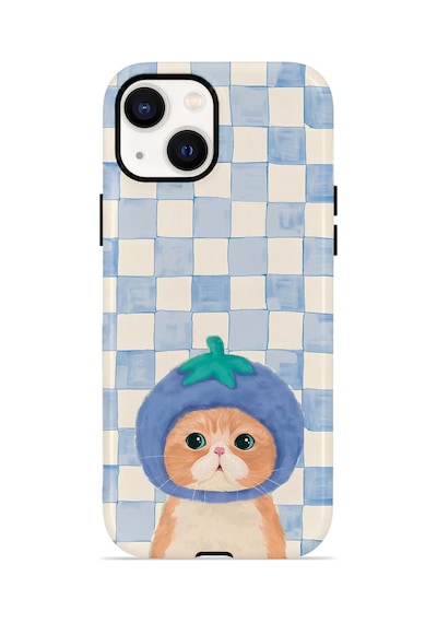 Apple iPhone Uyumlu 13 Vorian Çift Katmanlı Magsafe Kılıf Blueberry Cat Check