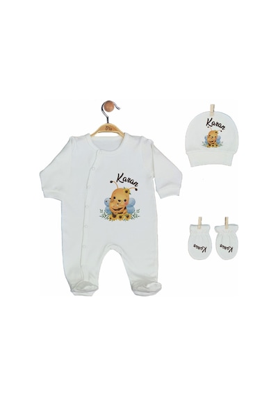 Pia Baby Gl 2015 İsme Özel Arılı Beşli Tulum Set Krem